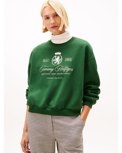 Felpa Relaxed Fit Con Stemma Th Ricamato di Tommy Hilfiger in Green