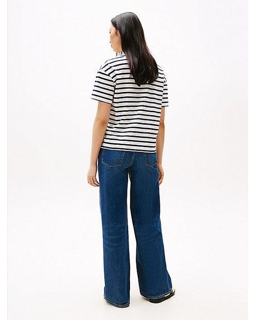 Tommy Hilfiger Relaxed Fit Linnen T-Shirt Met V-Hals in het Blue