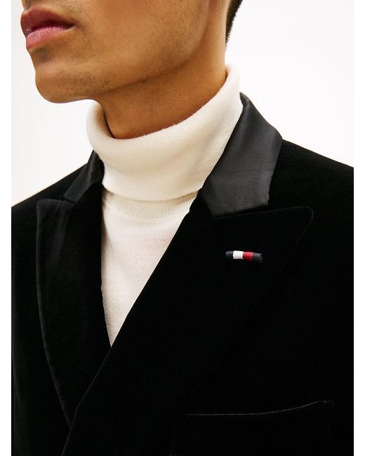 Tommy Hilfiger Black Velvet Regular Fit Double Breasted Blazer for men