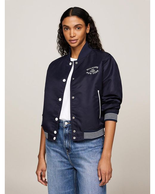 Tommy Hilfiger Blue Varsity Water Repellent Bomber Jacket