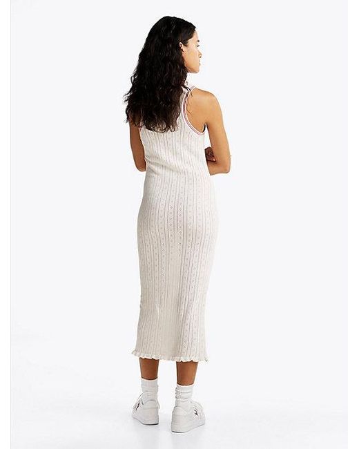Tommy Hilfiger White Slim Fit Maxi-Strickkleid Mit Pointelle