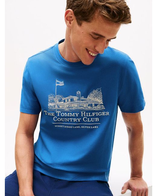 Tommy Hilfiger Blue Graphic Embroidery Jersey T-Shirt for men