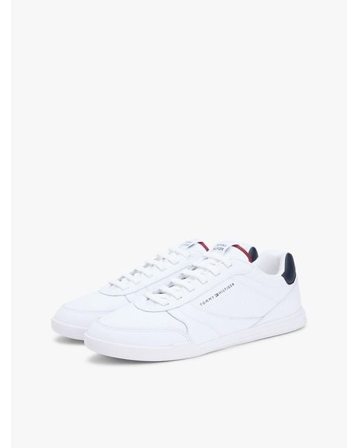 Tommy Hilfiger White Contrast Heel Trainers With Leather for men