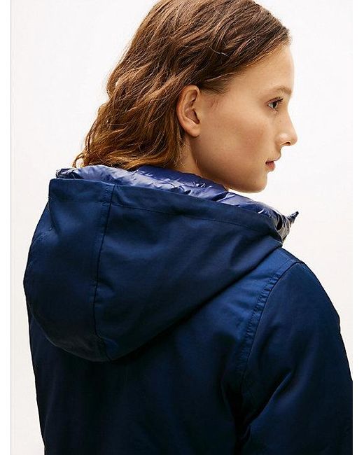Tommy Hilfiger Gewatteerde Parka Met Contrasterende Capuchon in het Blue