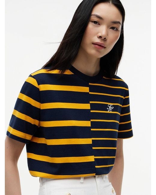 Tommy Hilfiger Orange Mixed Stripe Relaxed Crew Neck T-Shirt