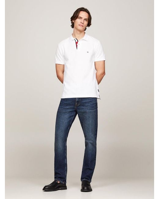 Tommy Hilfiger White Tipped Placket Flag Embroidery Polo for men