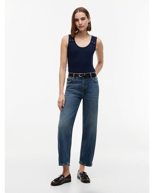 Tommy Hilfiger Blue Tone Button Ribbed Tank Top