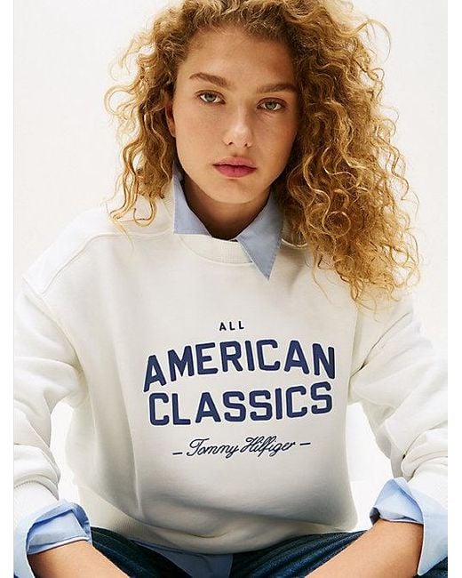 Sudadera Universitaria Amplia De Felpa Tommy Hilfiger de color Gray