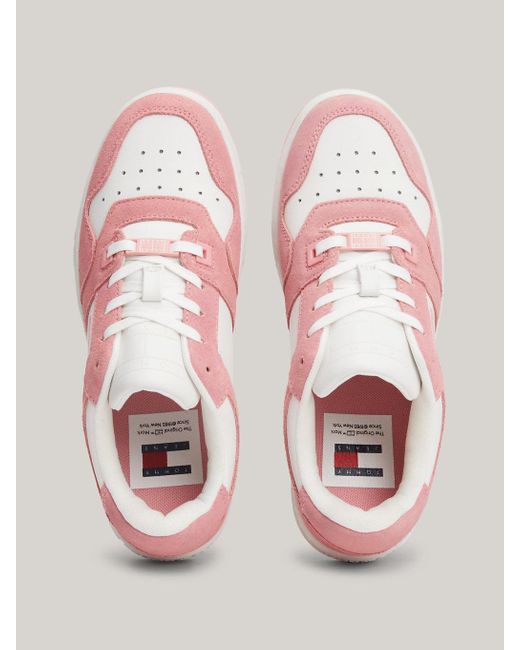 Tommy Hilfiger Pink Retro Contrast Panel Suede Basketball Trainers