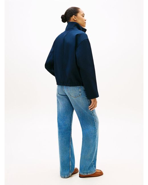 Tommy Hilfiger Blue Logo Appliqué Oversized Bomber Jacket