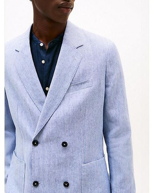 Tommy Hilfiger Smart-Casual Relaxed Fit Blazer Van Linnenmix in het Blue voor heren
