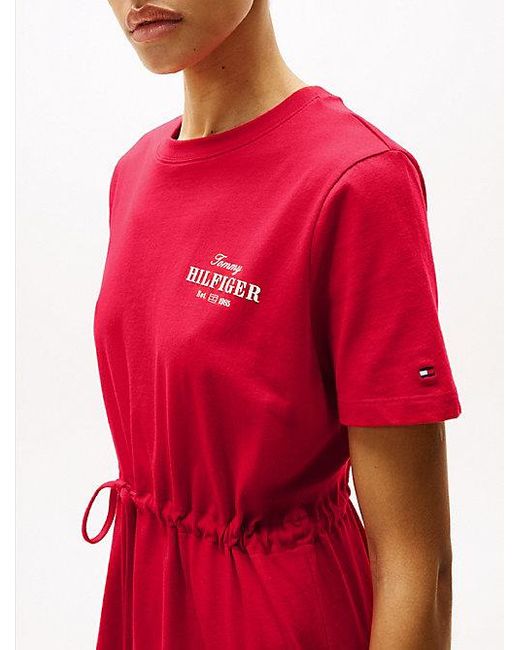 Tommy Hilfiger Mini T-Shirt-Jurk Met Logo in het Red