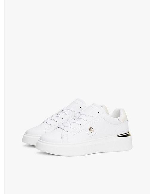 Tommy Hilfiger Leren Court Sneaker Met Th-Monogram in het White