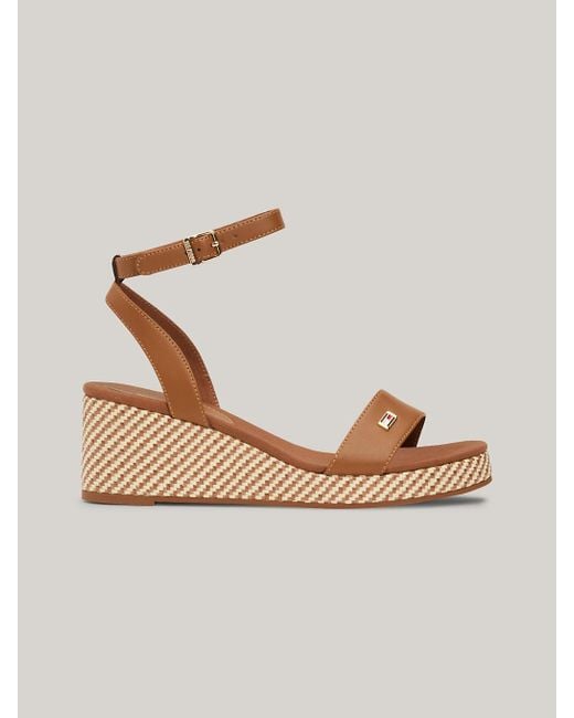 Tommy Hilfiger Metallic Raffia Wedge Heel Ankle Strap Sandals