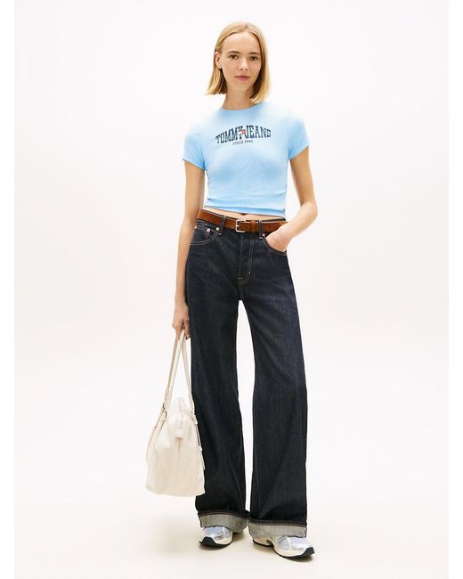 Tommy Hilfiger Blue Wavy Flag Ribbed Slim T-Shirt
