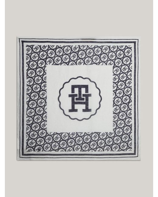 Tommy Hilfiger Gray Linen Th Monogram Stamp Square Scarf