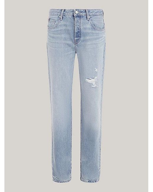Tommy Hilfiger Classics Medium Rise Straight Distressed Jeans in het Blue