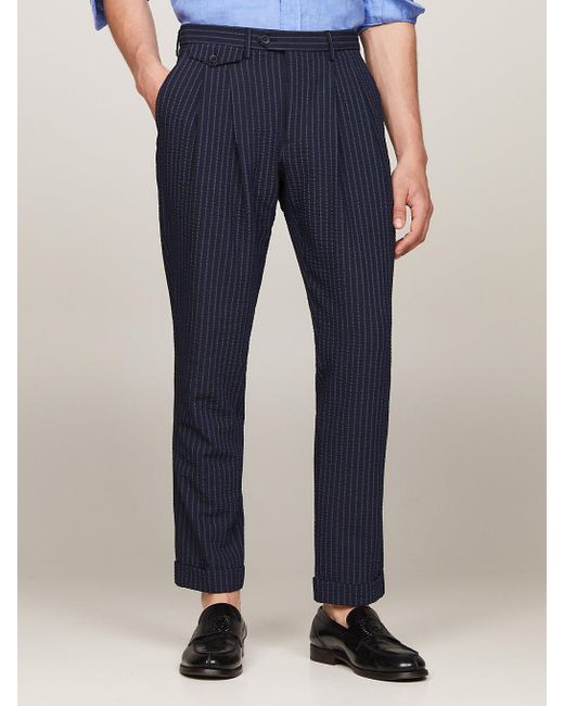 Tommy Hilfiger Blue Seersucker Pinstripe Trousers for men