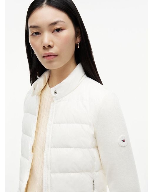 Tommy Hilfiger White Mixed Texture Slim Lightweight Down Jacket