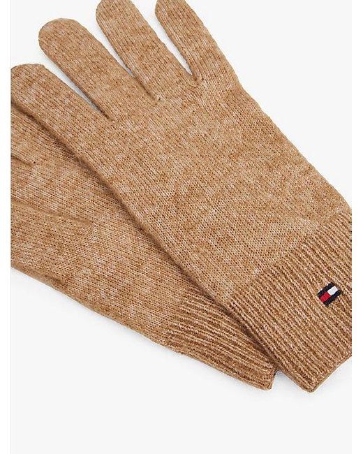 Tommy Hilfiger White Hilfiger Flag Flauschige Strick-Handschuhe