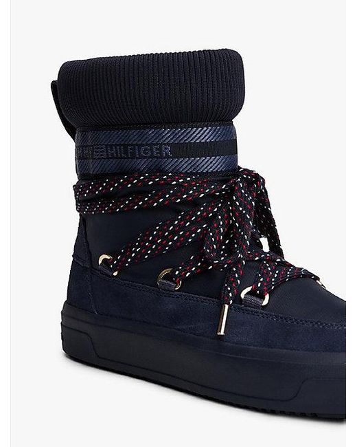 Tommy Hilfiger Snowboot Met Veters En Logotape in het Blue
