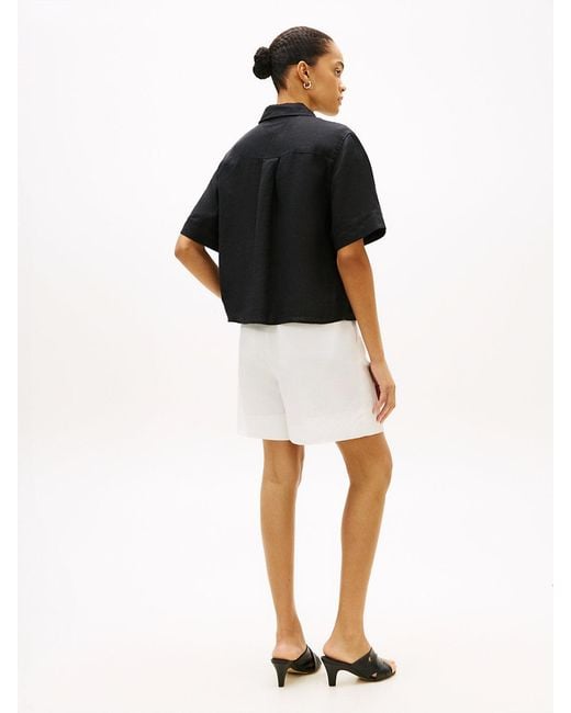 Tommy Hilfiger Black Relaxed Fit Pure Linen Short Sleeve Shirt
