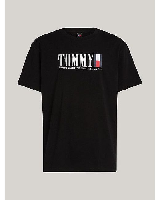 Tommy Hilfiger Rundhals-T-Shirt mit Tommy-Flag-Logo in Black für Herren