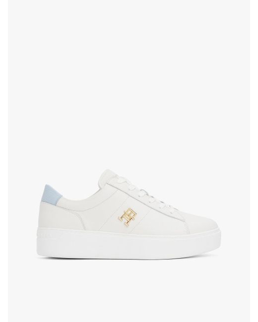Baskets En Cuir À Semelle Compensée Tommy Hilfiger en coloris White