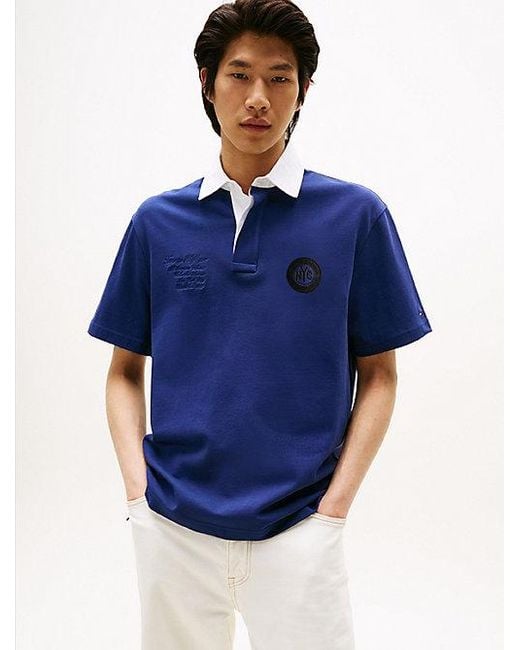 Tommy Hilfiger Athleisure Relaxed Fit Polo Met Rugby-Streep in het Blue voor heren