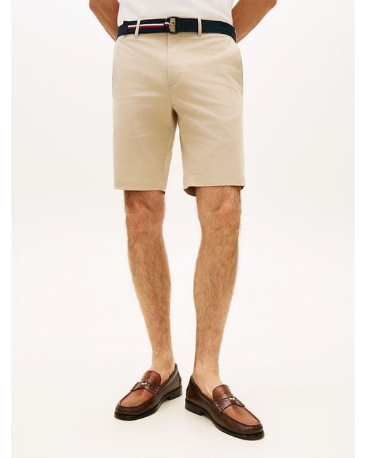 Tommy Hilfiger Natural Denton Straight Fit Belted Chino Shorts for men