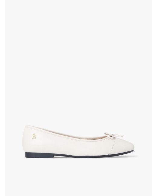 Tommy Hilfiger White Th Monogram Leather Ballerinas