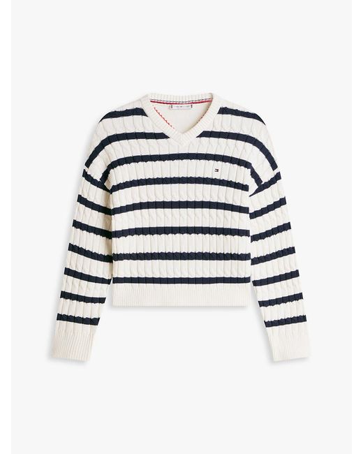 Tommy Hilfiger White Cable Knit Relaxed Jumper