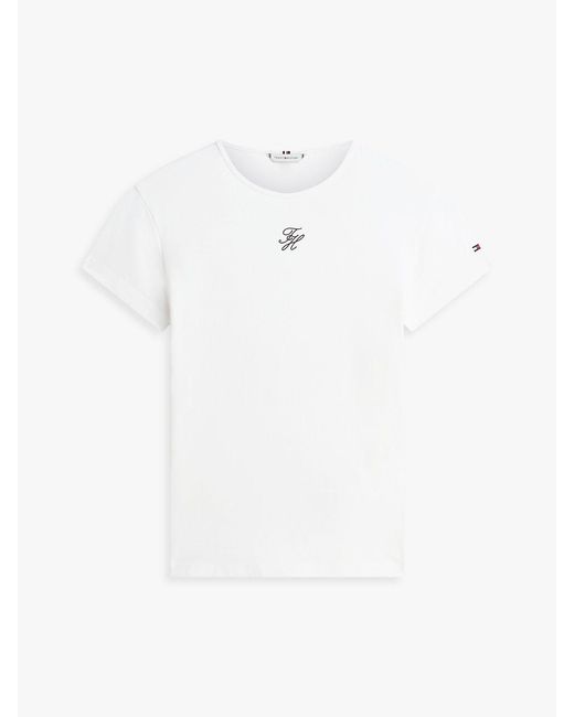 Tommy Hilfiger White Textured Logo Slim Jersey T-Shirt