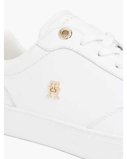 Tommy Hilfiger White Leather Th Monogram Plaque Court Trainers