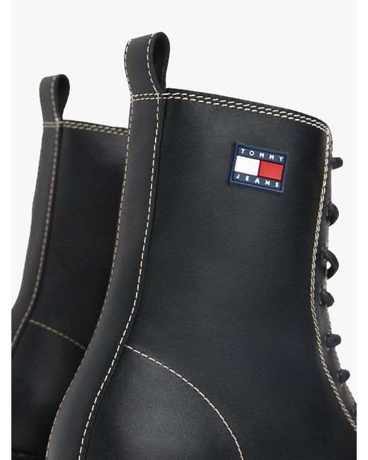 Bottes Mi-Mollet En Cuir À Lacets Crantées Tommy Hilfiger en coloris Black