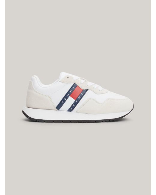 Tommy Hilfiger White Suede Mixed Texture Runner Trainers