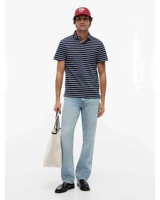 Tommy Hilfiger Blue Regular Fit Stripe Jersey Polo Shirt for men