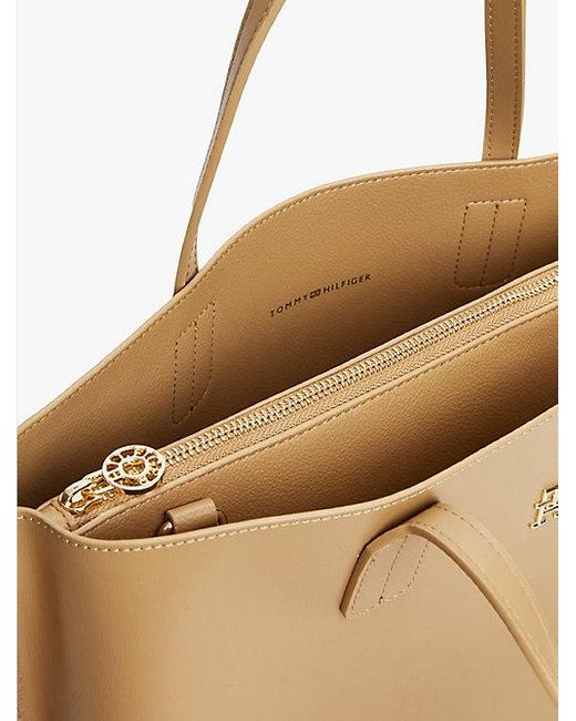Bolso Satchel Con Monograma Th Y Monedero Tommy Hilfiger de color Natural
