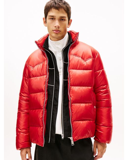 Tommy Hilfiger Red Water Repellent Twill Relaxed Puffer Jacket for men