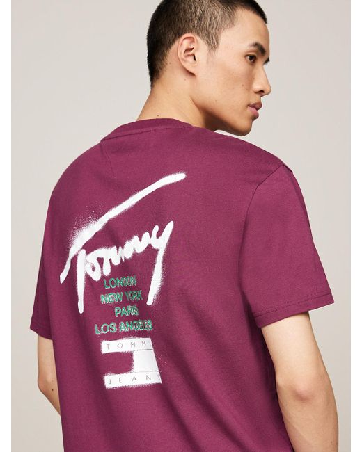 T-shirt à col ras-du-cou et logo au dos Tommy Hilfiger pour homme en coloris Purple
