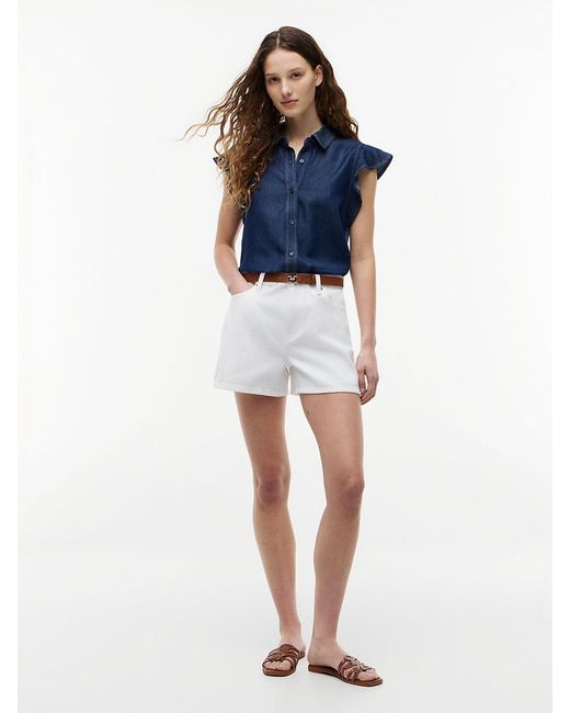 Tommy Hilfiger Blue Regular Ruffle Cap Sleeve Denim Shirt