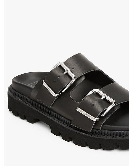 Tommy Hilfiger Leren Sandaal Met Dubbele Band En Profielzool in het Black
