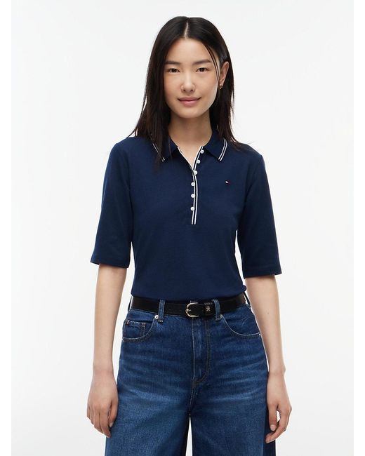 Tommy Hilfiger Blue Slim Fit Tipped Half Sleeve Polo Shirt