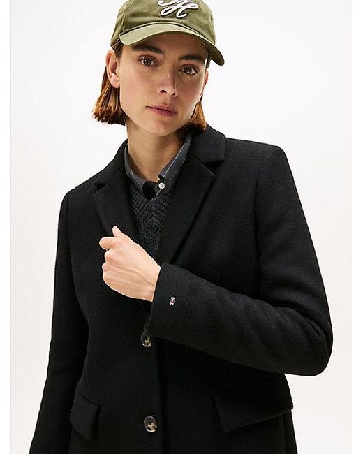 Tommy Hilfiger Lange Wolmix Jas Met Kasjmier in het Black