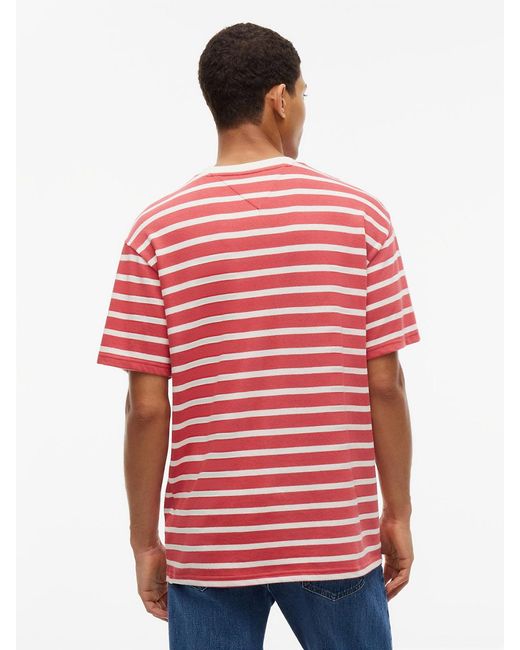 Tommy Hilfiger White Logo Label Stripe Relaxed Jersey T-Shirt for men