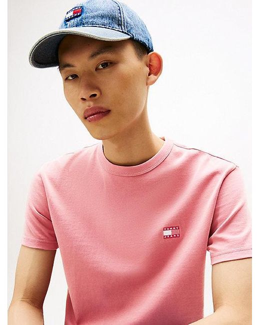Tommy Hilfiger T-Shirt Met Ronde Hals En Tommy-Badge in het Pink voor heren