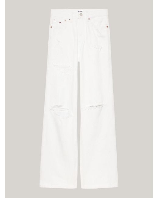 Tommy Hilfiger White Claire High Rise Wide Leg Distressed Jeans