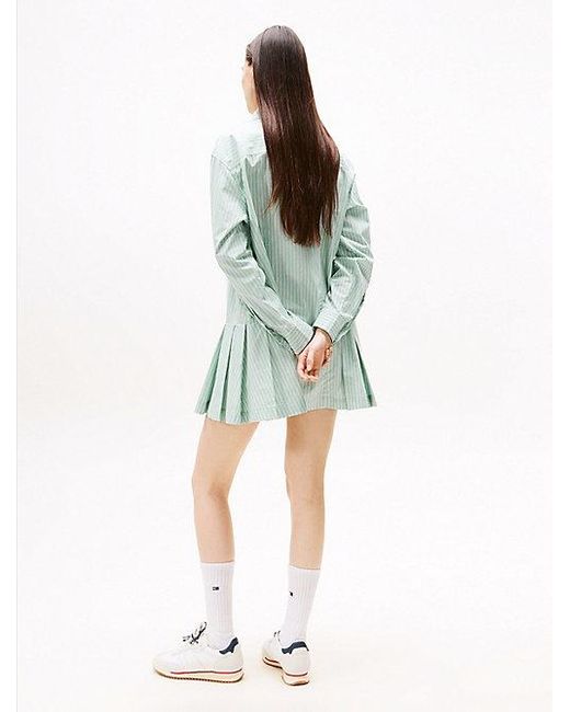 Vestido Camisero Midi Amplio Con Logo Tommy Hilfiger de color White