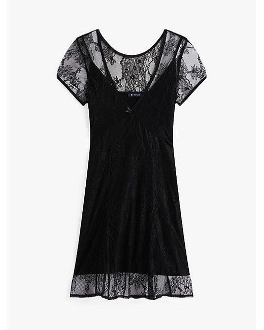 Tommy Hilfiger Black Slim Fit Minikleid Mit Spitze Und Flügelärmeln
