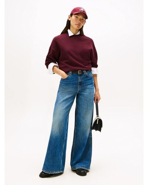 Felpa Relaxed Fit Con Logo Ricamato di Tommy Hilfiger in Red